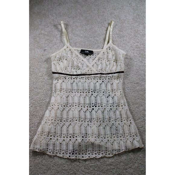 I.N. San Francisco Tank Womens S Cream Lace Crochet Ribbon Boho Y2K Sheer Fairy - Picture 1 of 6
